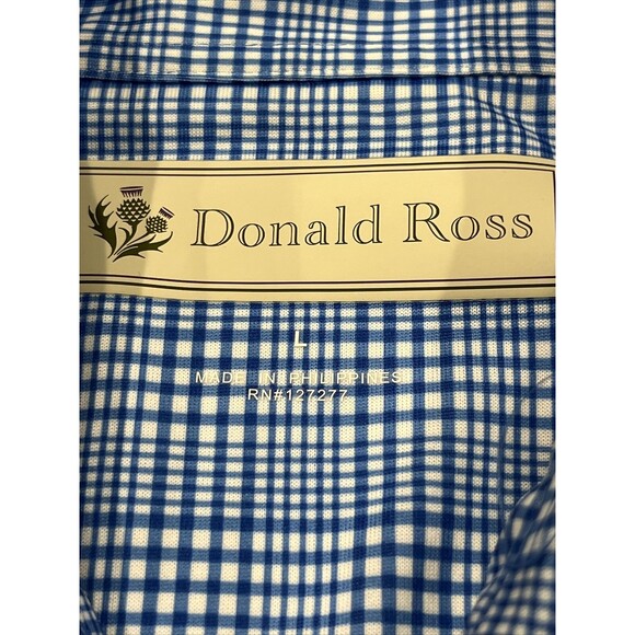 DONALD ROSS Mens Sz L Blue White Plaid Short Sleeve Golf Polo Shirt Nemacolin CC - Picture 7 of 9